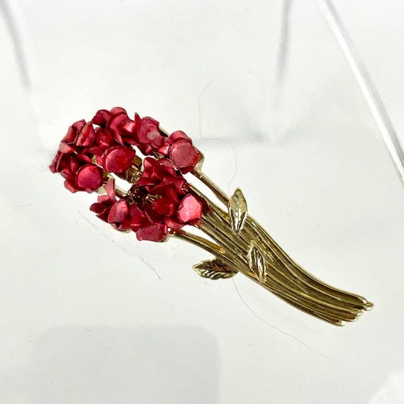 VTG Red Rose Bouquet Avon DM 97 Signed Metal Gold… - image 8