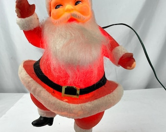 VTG Dancing Flocked Plastic Santa Claus Christmas Decor Blow Mold Light Works