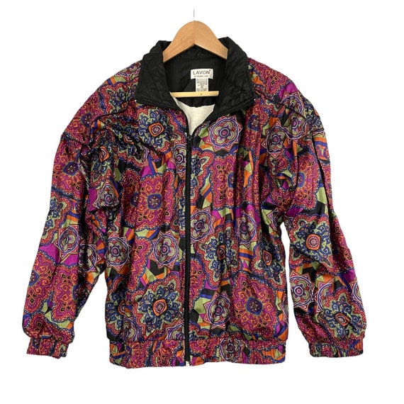 VTG Lavon Floral Geometric Windbreaker Jacket MED… - image 1