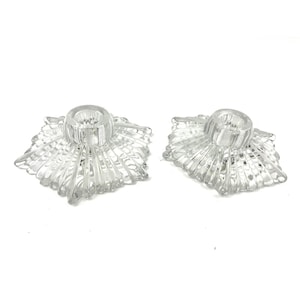 VTG Clear Pressed Glass Candle Holder Starburst Pattern MCM Art Deco Lot of 2