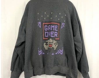 VTG Game Over Gray Pullover Sweatshirt 3XL Men's Video Games Cotton Blend