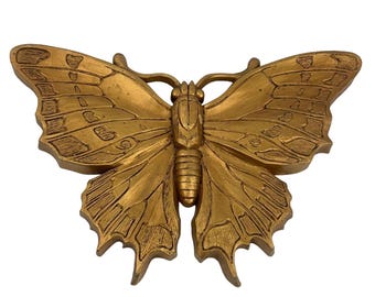 VTG Homco Gold Plastic Butterfly Wall Hanging 1970s 6" Wide