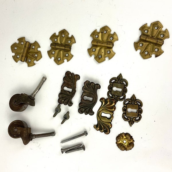 14pc Antique Furniture Hinges Brass Door Knob Replacement