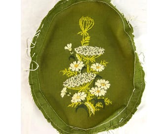 Vintage Crewel Stickerei Floral Panel Grün Oval Handarbeit