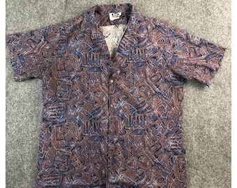 Hilo Hattie Hawaiihemd Herren L Blau Braun Tribal Aloha Made In Hawaii Flaw