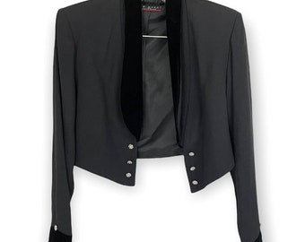 VTG Black Blazer Top Sz S Velvet Collar Rhinestones J.R. Nites by Caliendo