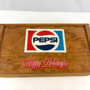 VTG Pepsi-Cola Kiste Holz Werbekiste Holzdeckel Flasche Getränke Schiebedeckel
