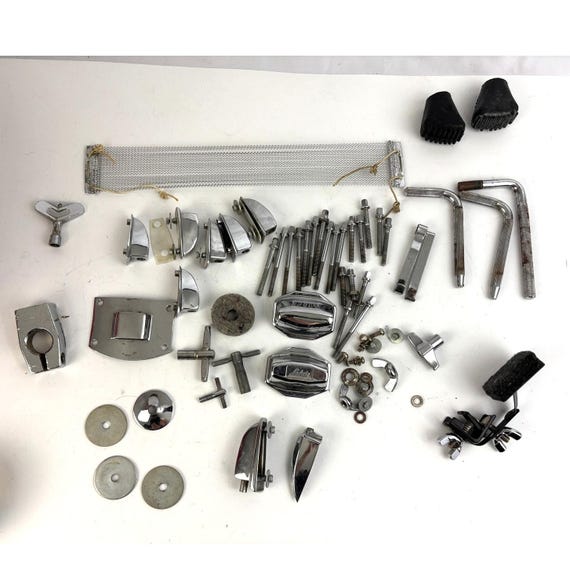 Vintage 1970s Ludwig Drum Hardware Lot Bowtie Lugs Spurs Claws Muffler 55+