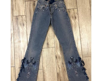 ヴィンテージ風ビーズ刺繍デニムブレザージャケット Y2Kステートメント 