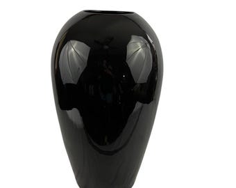 Large Mid Century Modern VTG Royal Haeger Floral USA Smooth Black Gloss Vase 21"