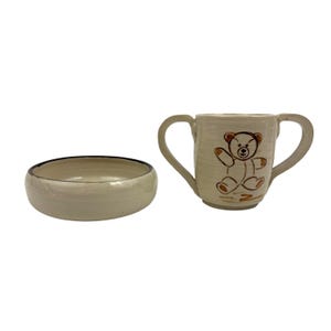 VTG Teddy Bear Dotty Mulkey Mug & Bowl 1970&#39;s Glazed Pottery