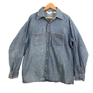 VTG Wrangler Blue Denim Shirt LARGE Long Sleeve Embroidered Women&#39;s Chambray