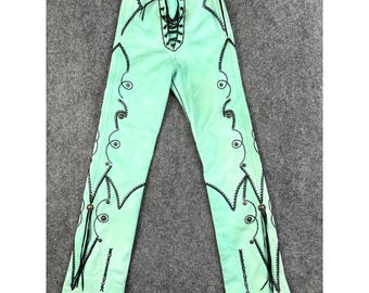 Michelle Julene Couture leren broek met veters western OOAK XS Boho Zeldzaam