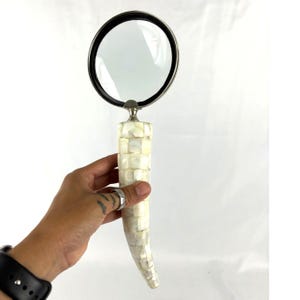 Antike Perlmutt Lupe Vintage Handlupe Geschenk 30cm