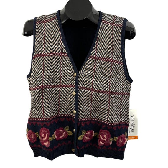 Liz Claiborne, Vtg The Villager Liz Claiborne Herringbone Knit Sweater Vest Floral Small NWT