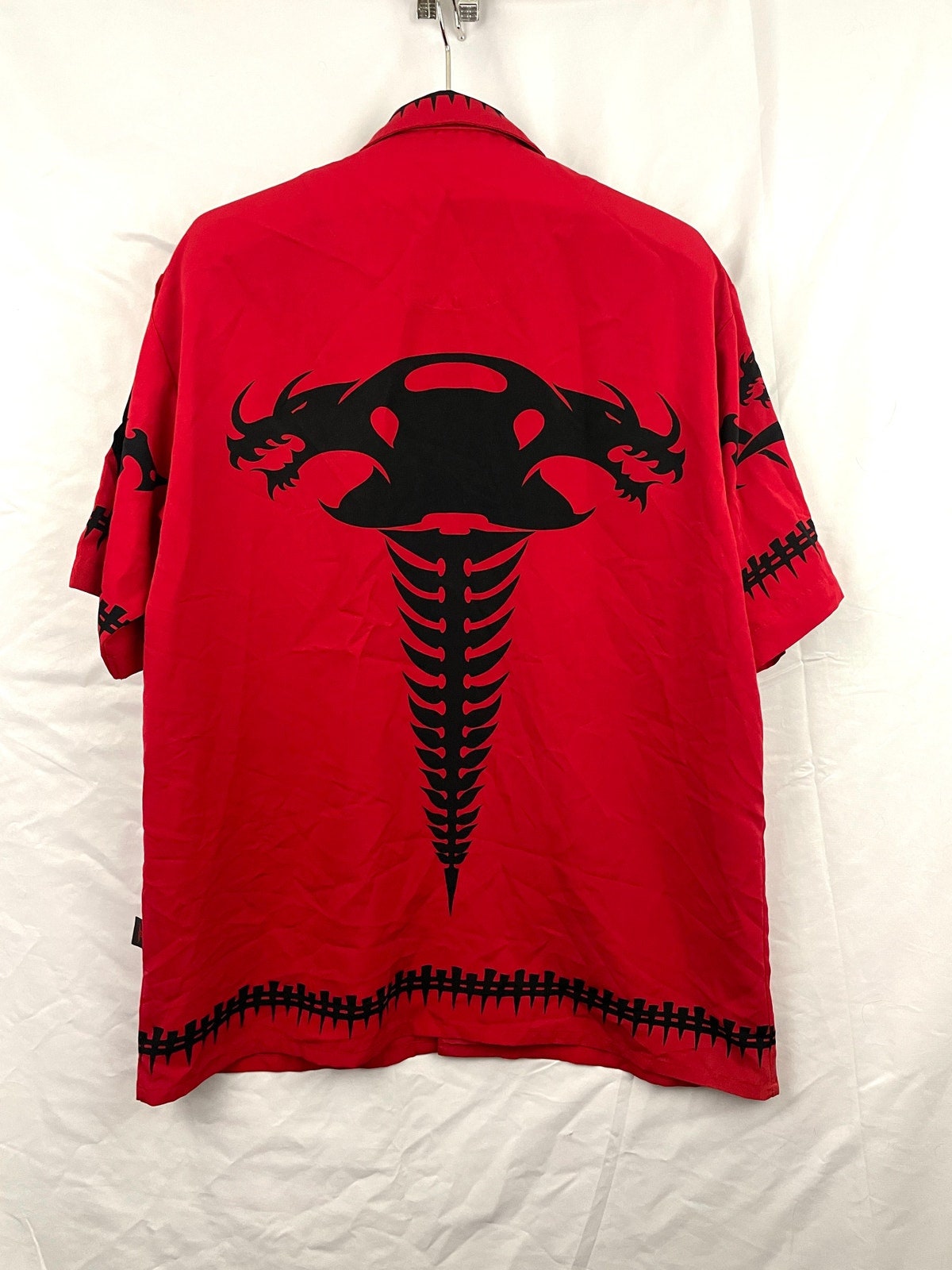 Dragonfly ヴィンテージUSA製 ブラック レッド ロカビリーシャツ VTG Dragonfly Roadhouse Dragon Bones Button Down Shirt LARGE