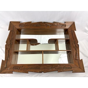 VTG 3 Tier Wall Mirror Wood Shelf Shadow Box Display 30 MCM 1960s