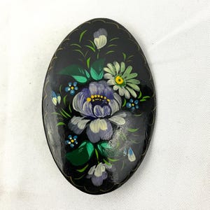 Broche VTG Broche de flor de laca rusa pintado a mano firmado