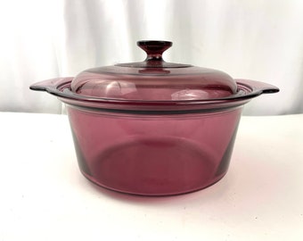 VTG Corning Ware Vision 3.5L Cranberry Glass Dutch Oven & Lid Stock Pot