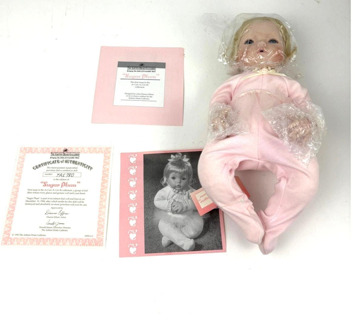 VTG Ashton-Drake Sugar Plum Porcelain Girl Baby Porcelain Doll By Dianna  Effner