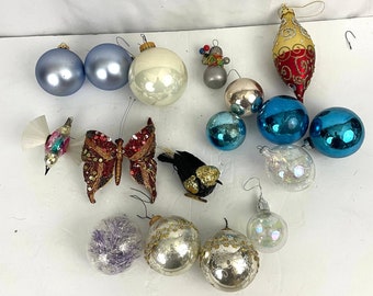 17 VTG Small Mercury Glass Ornaments Butterfly Birds Holiday Christmas Antique