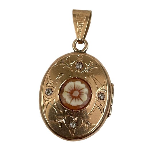Antique Yellow Gold Locket Pendant 10kt Carved Flo