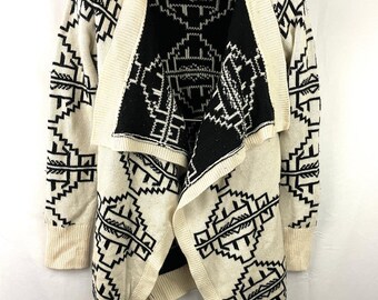 VTG Open Front Sweater Size S/M Aztec Pattern Women&#39;s Miss Kelly 1999