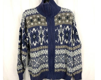 VTG London Fog Fair Isle Knit Full Zip Cardigan Sweater XL Streetwear USA Made