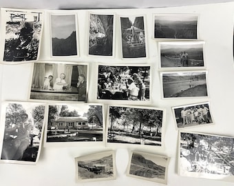Antique Lot of 16 B&W Photographs 1950s Travel Snapshots Estate Find OOAK
