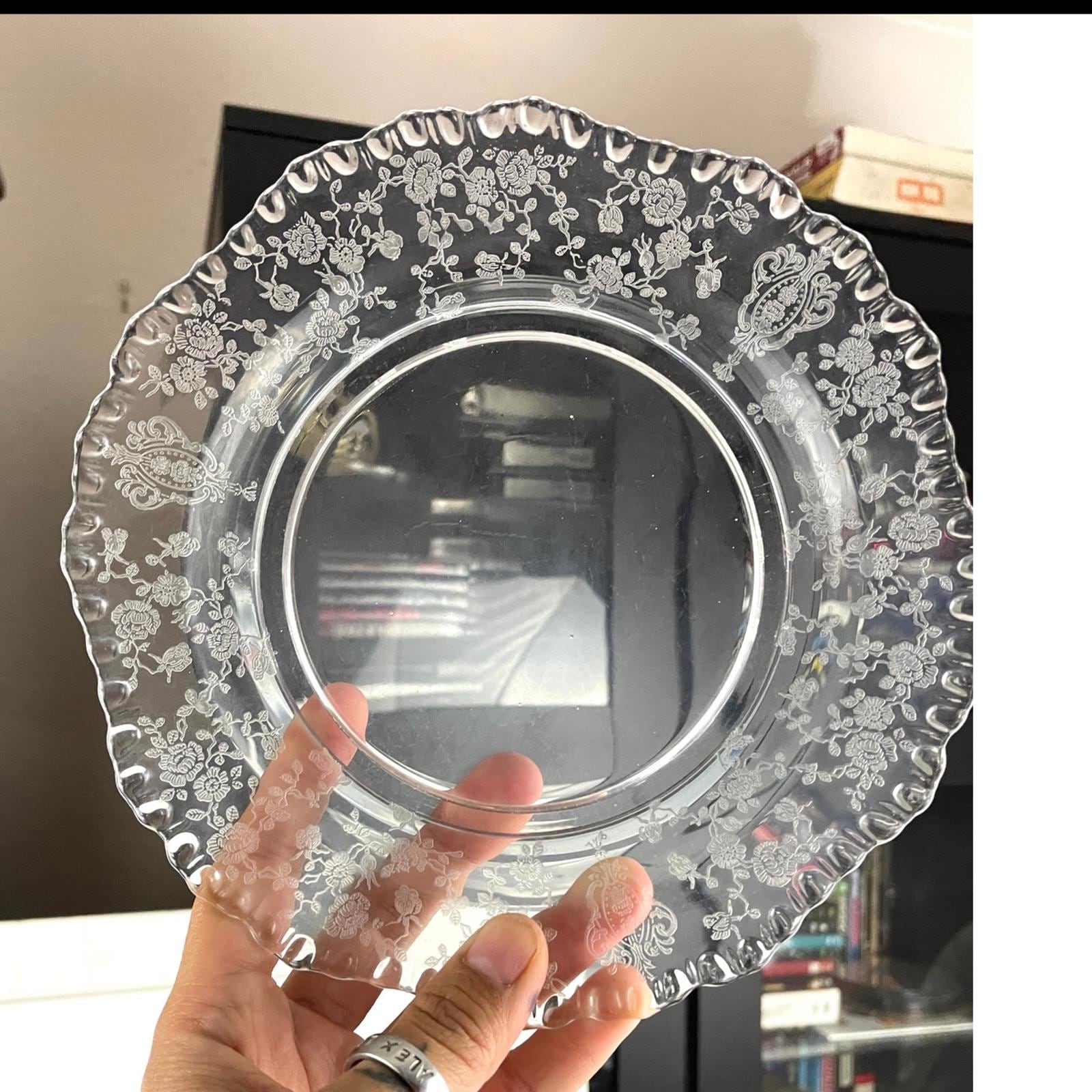 VTG Set of 6 Cambridge Rose Point Etched Crystal Salad Bread Dessert Plate 7.5"