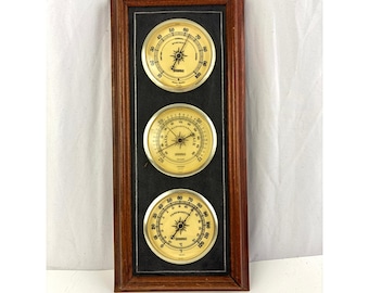 Vintage Wall Weather Station Barometer Thermometer Hygrometer Wood