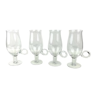 VTG Set of 4 Hand Blown Goblet Style Pedestal Cups Handle Clear Glass 7.5&quot; Tall