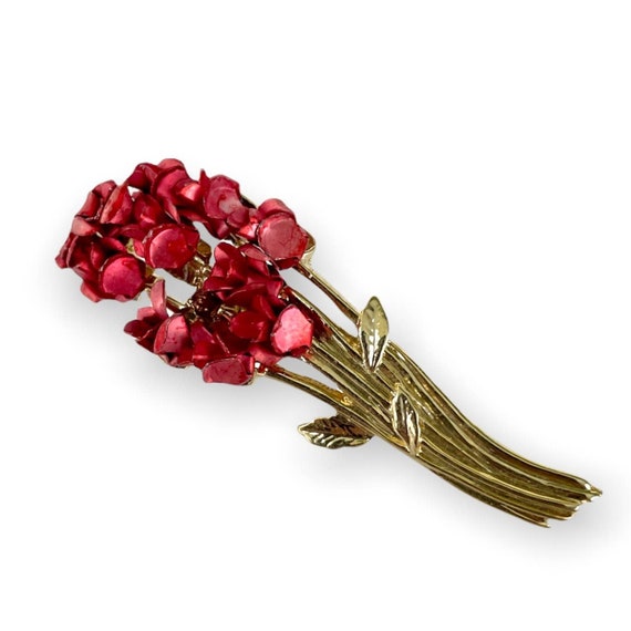 VTG Red Rose Bouquet Avon DM 97 Signed Metal Gold… - image 1