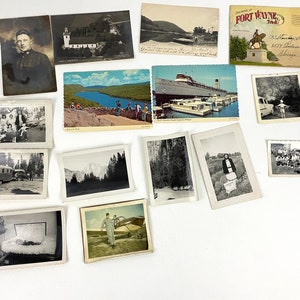 VTG Cartes postales couleur estampées Photographies noir et blanc Tombe Voyage en famille Avion Éphémère