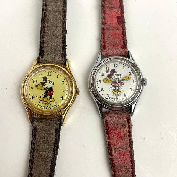 VTG Disney Lorus Mickey &  Minnie Mouse Wrist Watch Tested Working READ