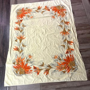 VTG Vera Neumann Tablecloth Gold Orange Floral Print 50x65 Rectangular 70s