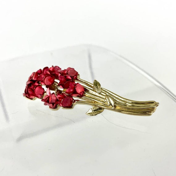 VTG Red Rose Bouquet Avon DM 97 Signed Metal Gold… - image 7