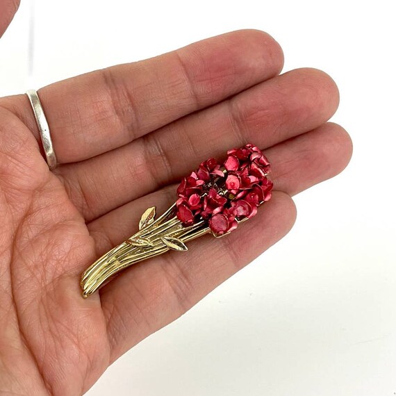 VTG Red Rose Bouquet Avon DM 97 Signed Metal Gold… - image 2