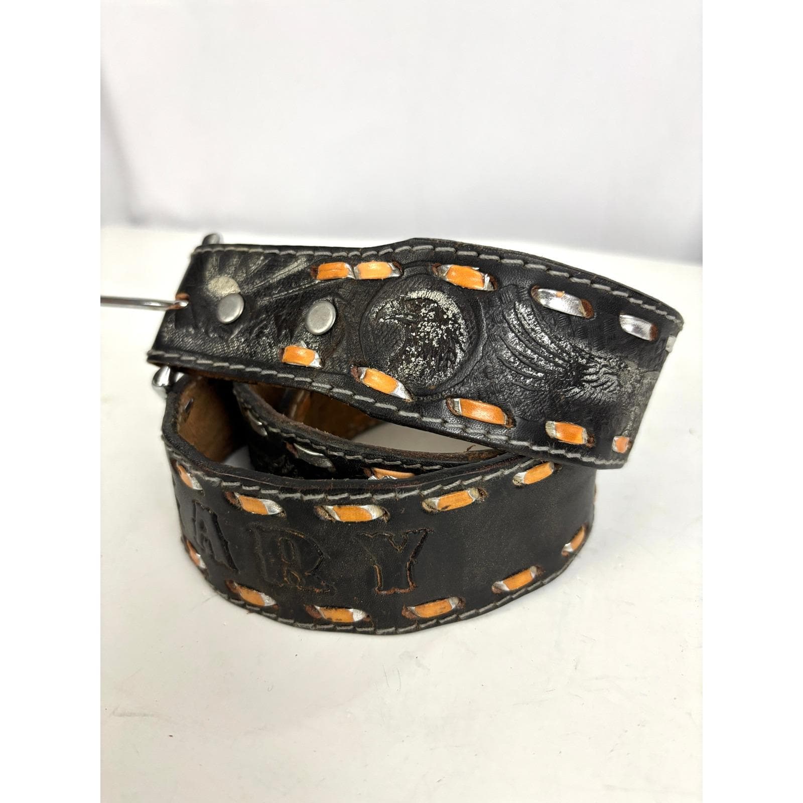 Vintage 80s GARY GAIL Red Leather Stretch Belt Gold Sculptural Buckle Statement 14 country artists were named to Billboards Top Artists of  main image 4