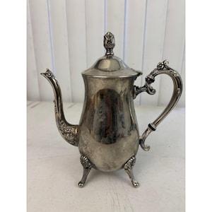 Vintage Silverplate Coffee Pot Ornate Footed Hinged Lid Gold Wash Interior 10"