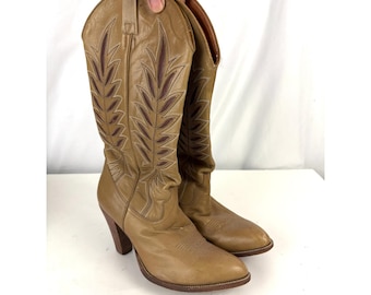 Stivali da cowboy western vintage Dan Post in pelle marrone chiaro da donna, taglia 8 M USA
