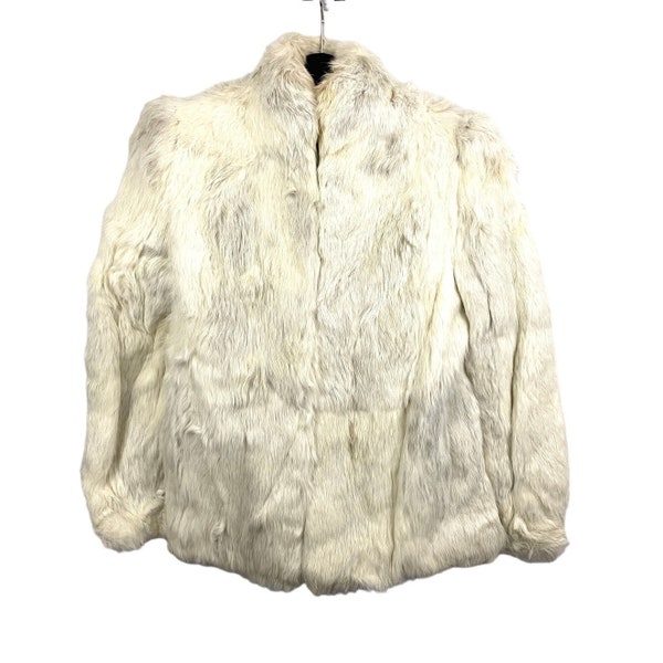 VTG 100% Rabbit Fur Coat Lined Women's M 1970s Open Jacket