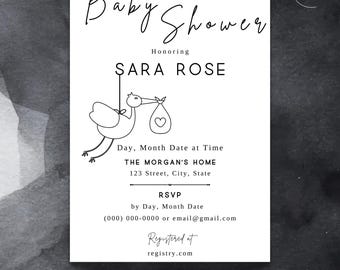 Minimalist Black and White Baby Shower Invite | Editable & Printable or Digital Template