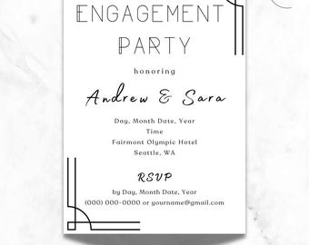 Modern Black and White Engagement Party Invite | Editable & Printable or Digital Template