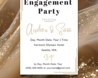 Modern Neutral Engagement Party Invite | Editable & Printable or Digital Template