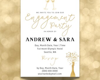 Champagne Engagement Party Invite | Editable & Printable or Digital Template