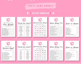 Pink Disco Bachelorette Party Game Bundle | 10 Games | Editable & Printable Templates | Adults Only