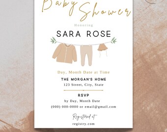 Minimalist Neutral Baby Shower Invite | Editable & Printable or Digital Template