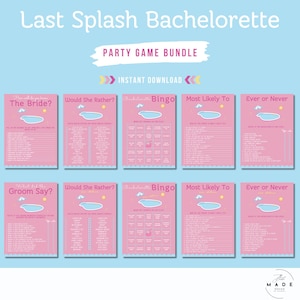 Last Splash Bachelorette Party Game Bundle | 10 Games | Editable & Printable Templates | Adults Only