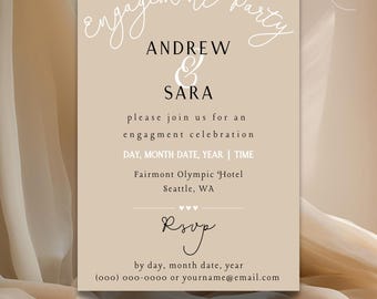 Classic Neutral Engagement Party Invite | Editable & Printable or Digital Template